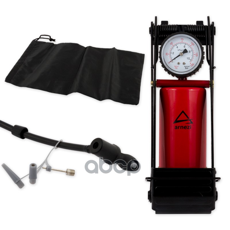 Насос ножной воздушный одноцилиндровый 360см3 с манометром 0-9Атм и шлангом L=60см