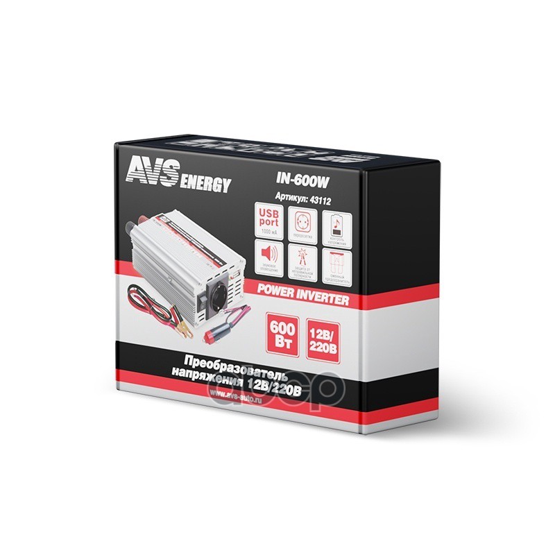 Преобразователь напряжения 12 - 220 В  600 Вт AVS 43112