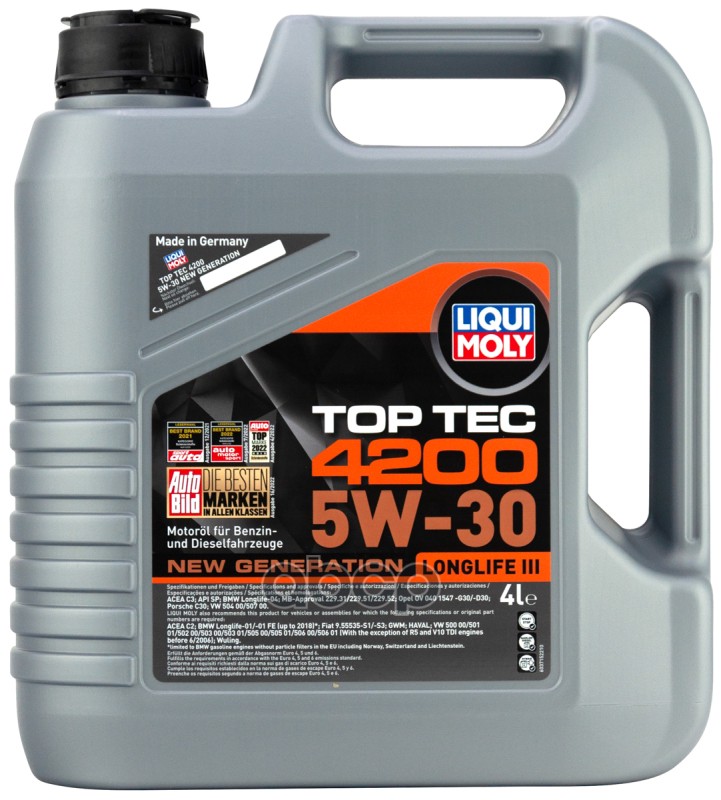 LIQUI MOLY Liquimoly 5W30 Top Tec 4200 (4L) Масло Мотор.!Синacea A3-04/B4-04/C3-04:Vw,Mb229.51,Bmw,Porschec30