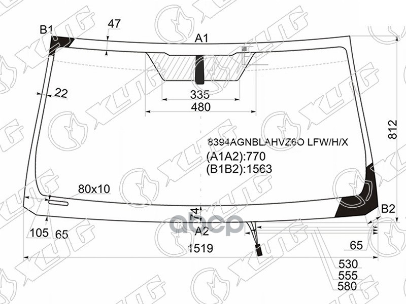 Стекло лобовое (Обогрев щеток/ Антенна) Toyota Land Cruiser Prado (J150) 17-24 XYG арт. 8394AGNBLAHVZ6O LFW/H/X