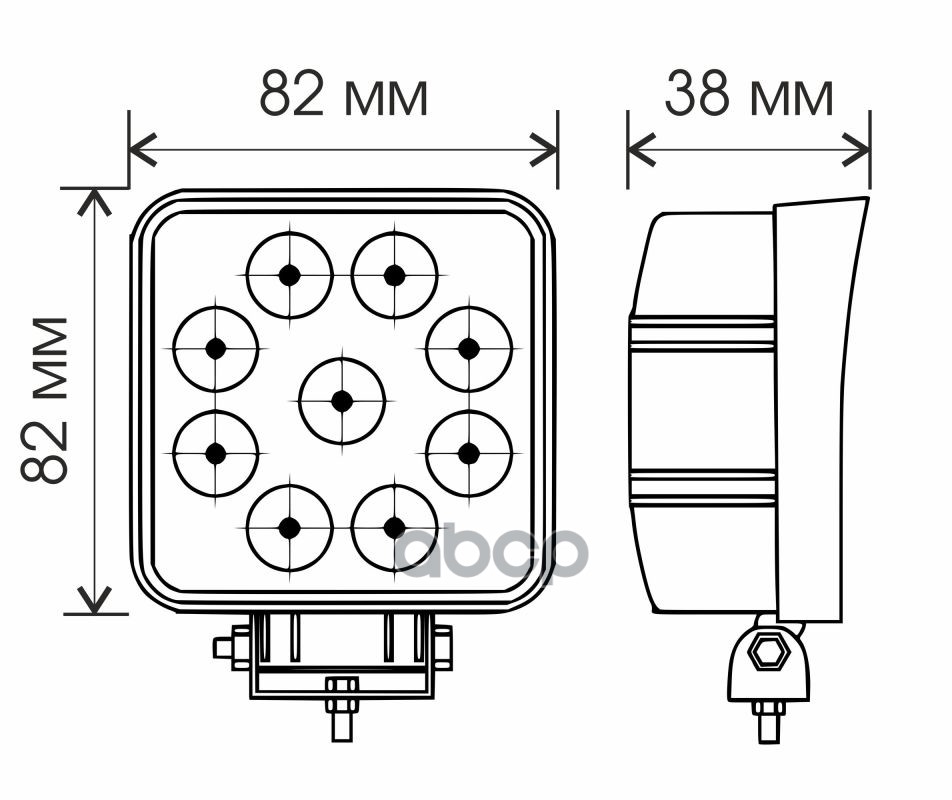 Светодиодная фара WL-132F (ближн. свет, кв. мет. корп. 9 LED по кругу, 27W)