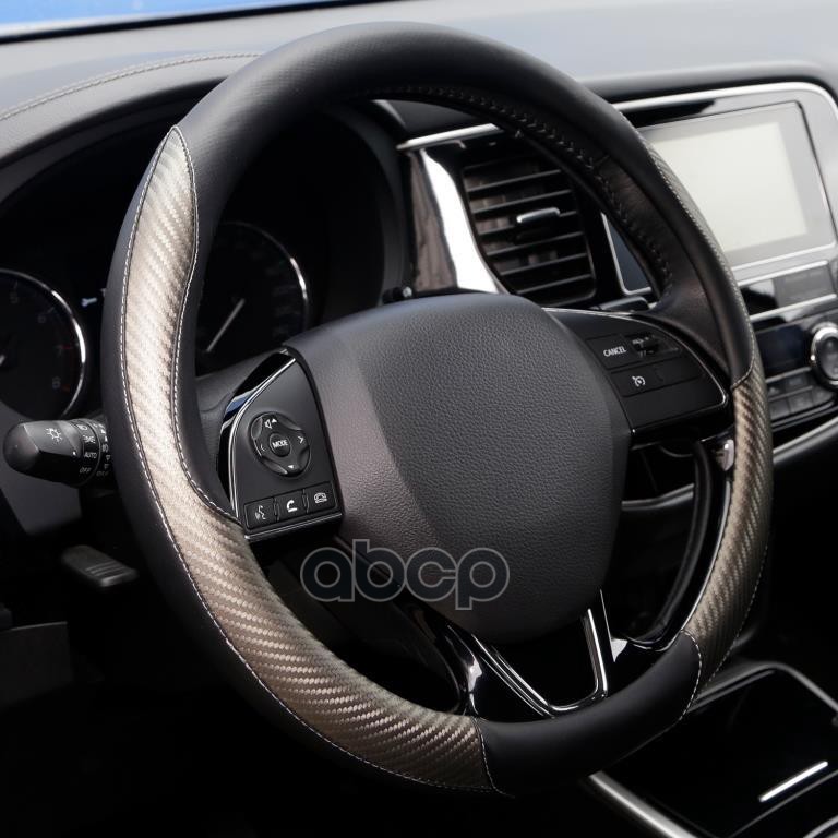 Оплетка руля (M) 37-39см черная экокожа, встаки карбон/серая строчка Race AZARD