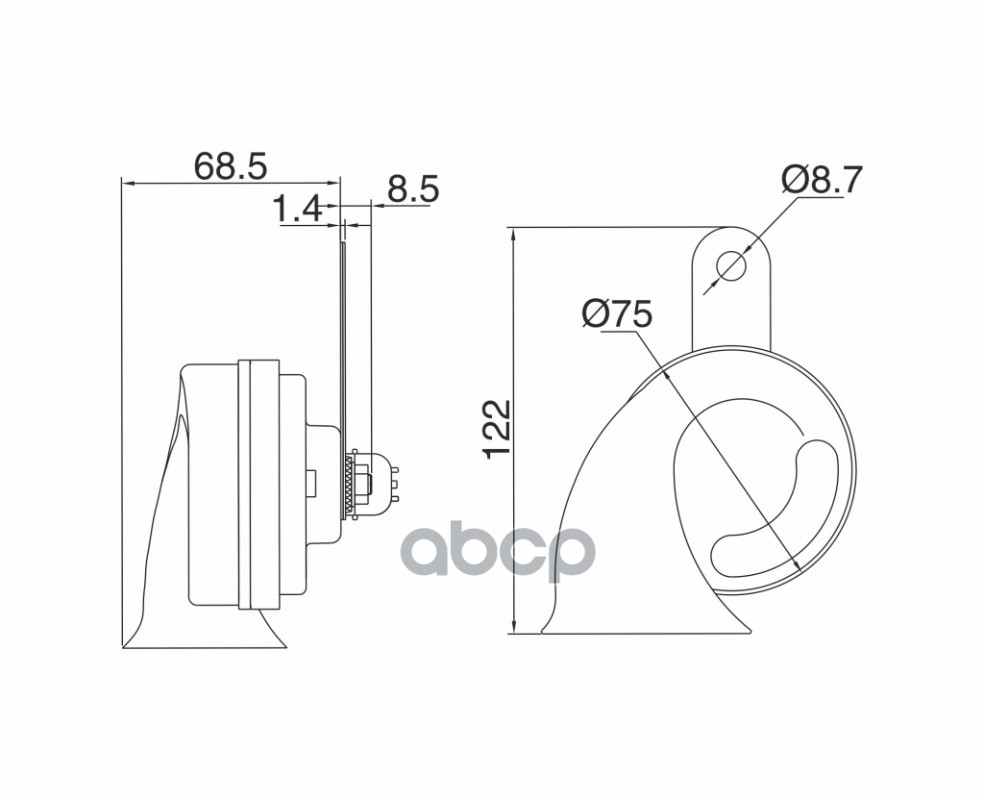 Сигнал автомобильный Вымпел СА-19 (2 тона, улитка, 118 Дб)