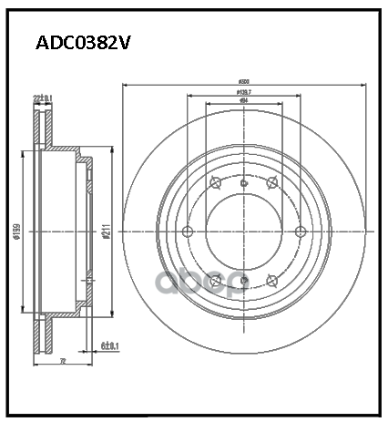 Диск тормозной вентилируемый | перед | MITSUBISHI PAJERO IV (V8_W, V9_W) 3.0 4WD 02.2007 -  <=> MITSUBISHI PAJERO IV (V8_W, V9_W) 3.2 DI-D 01.2010 -  ADC0382V