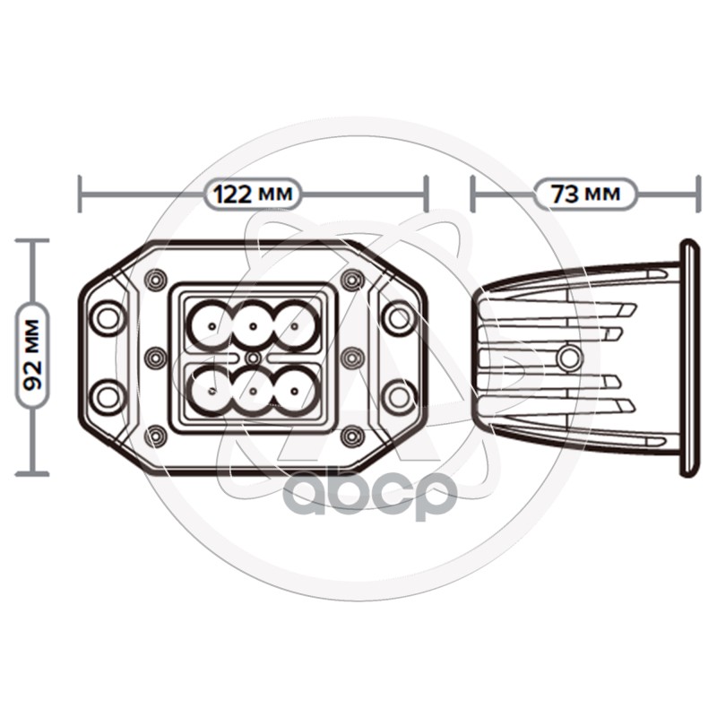 Фара дополнительная светодиодная (LED) AE18RT-6LED-EMB-73PC прямоуг., расс. свет