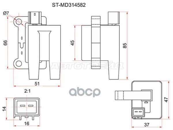 Катушка зажигания MITSUBISHI L200 96-07/PAJERO/MONTERO SPORT V23/25/63/65/43/45 6G72/74 Sat арт. ST-MD314582