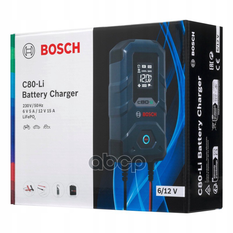 Зарядное устройство для АКБ Bosch C80 (6/12v, 5/15A, 230v, AGM/Ca/EFB/Gel/Li-ion