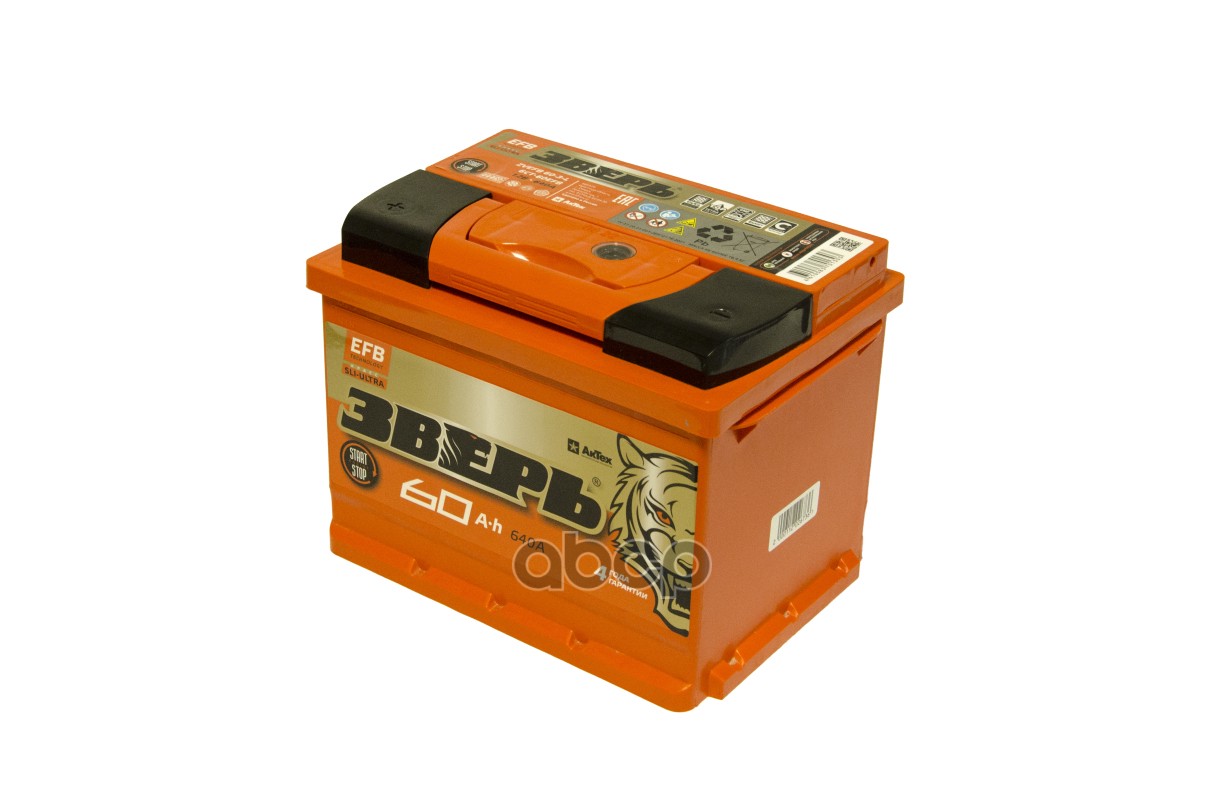 60 Ач ЗВЕРЬ EFB п/п (640А д*ш*в 24,2*17,5*19,0 см)