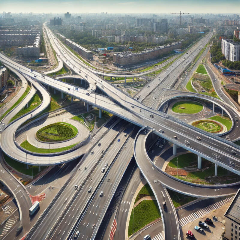 транспортная развязка и легковые автомобили на дороге