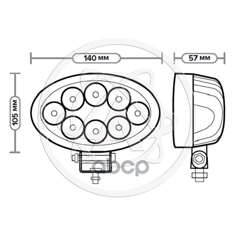 Фара светодиодная Avtoelectrica овальная 8 LED рассеянный свет 24W (140 х 57 х 105) 12/24V AE24OV-8LED-PC 09.2054