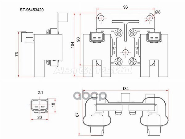 Катушка зажигания CHEVROLET AVEO 06-/CRUZE 09- (модуль) Sat арт. ST-96453420