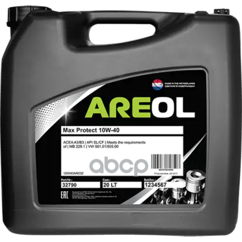 AREOL Areol Max Protect 10W40 (20L) Масло Моторн.!Полусинтacea A3/B3,Api Sl/Cf,Mb 229.1,Vw 501.01/505.00