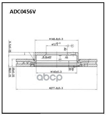 Диск тормозной вентилируемый | перед | MAZDA 3 1.4/1.6 03> / 5 R15 1.8/2.0/2.0D 03>  ADC0456V