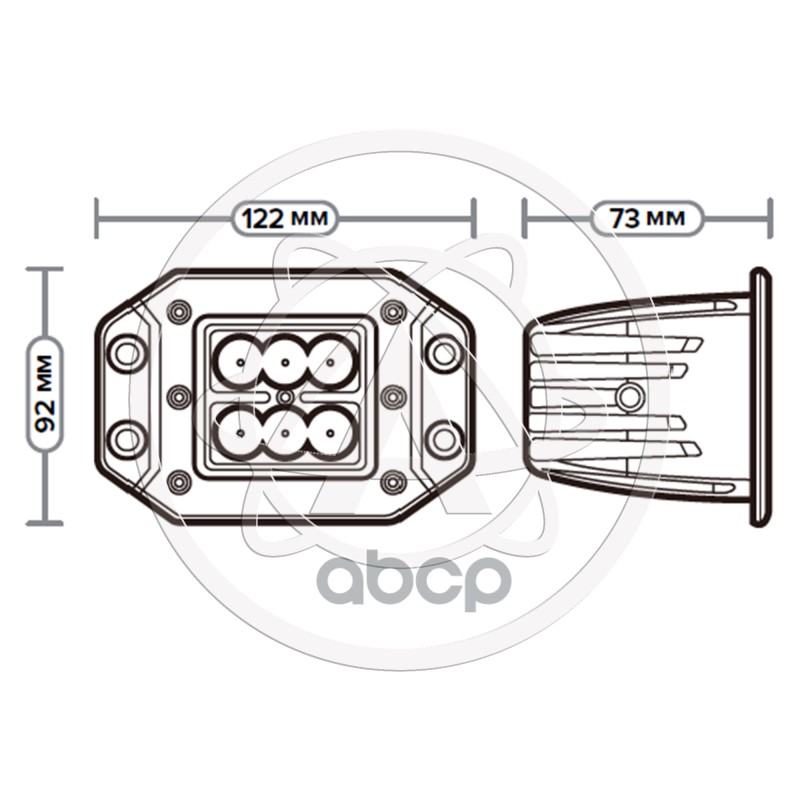 Фара дополнительная светодиодная (LED) AE18RT-6LED-EMB-73HC прямоуг., напр. свет