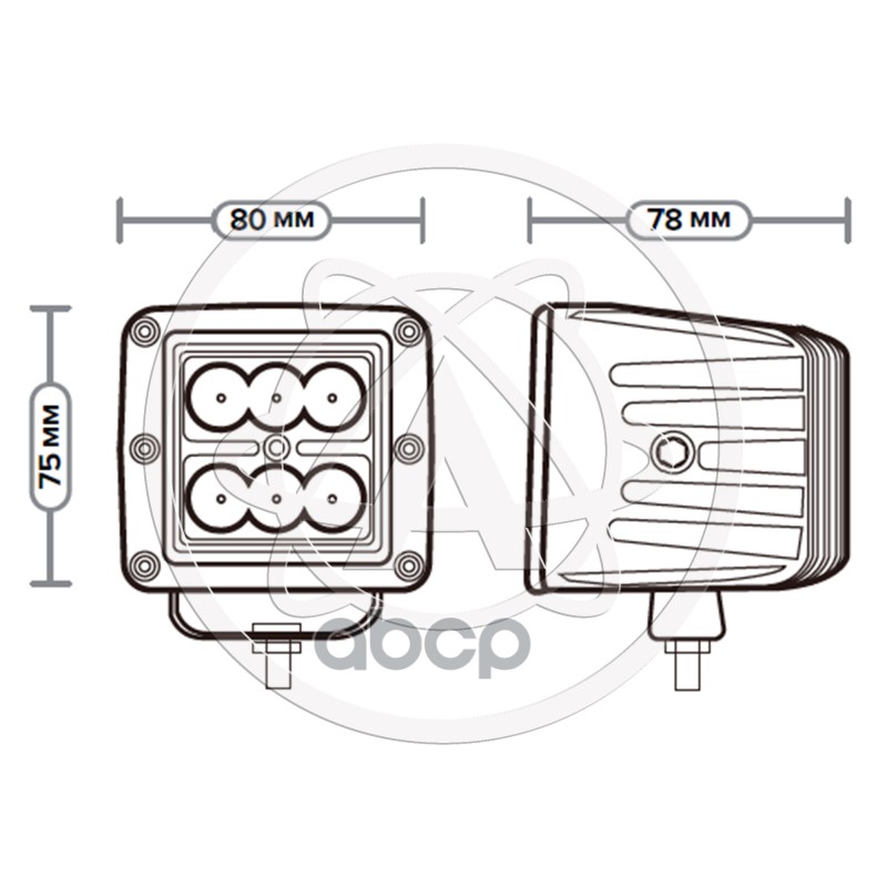 Фара светодиодная Avtoelectrica квадратная 6 LED рассеянный свет 18W, (80 х 73 х 75) 12/24V AE18S-6LED-73PC 09.2057