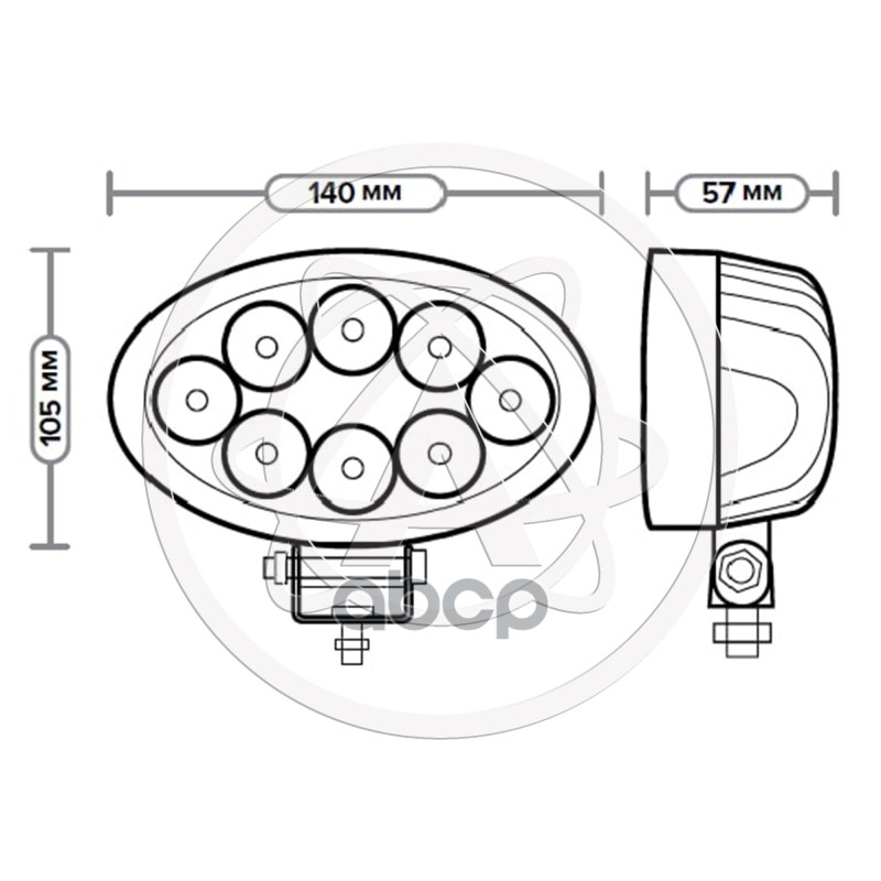 Фара светодиодная Avtoelectrica овальная 8 LED направленный свет 24W (140 х 57 х 105) 12/24V AE24OV-8LED-HC 09.2053