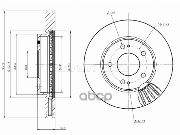 Диск тормозной (Спереди) Mitsubishi Lancer 02-10 / Outlander 02-09 HOSU арт. HSDB0150