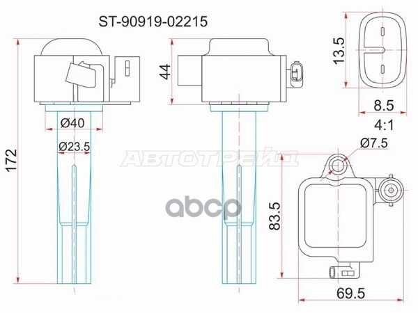 Катушка зажигания TOYOTA 1MZ-FE/2MZ-FE MCV2# 96-01/1MZ-FE MCX10 96- (3) Sat арт. ST-90919-02215