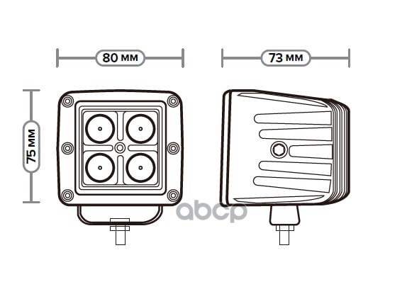 Фара светодиодная Avtoelectrica квадратная 4 LED направленный свет 12W, (80 х 73 х 75) 12/24V AE12S-4LED-LENS-73HC 09.2056