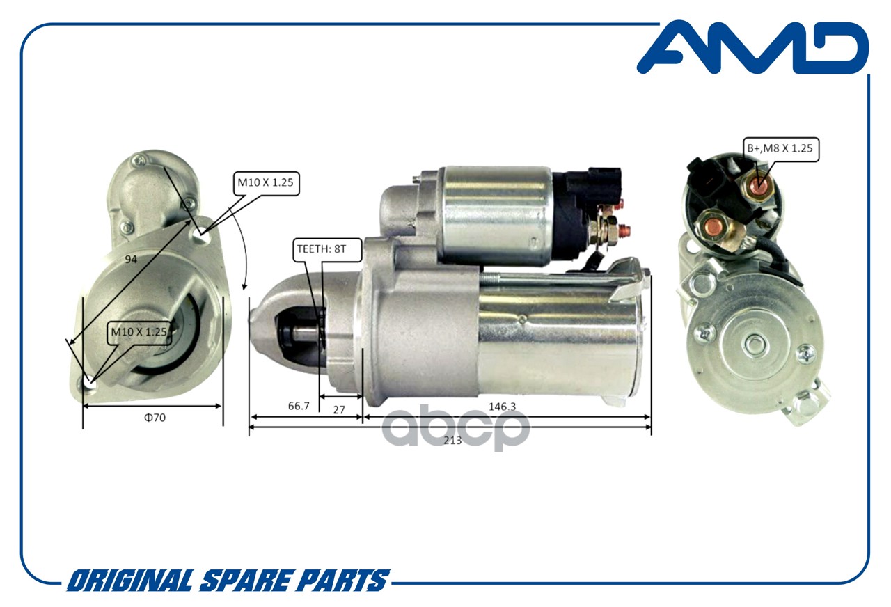 Стартер Hyundai ix35 09-; Kia Sportage III 10- 2.0i 1,2KW 11T AMD 361002G200 361002G200