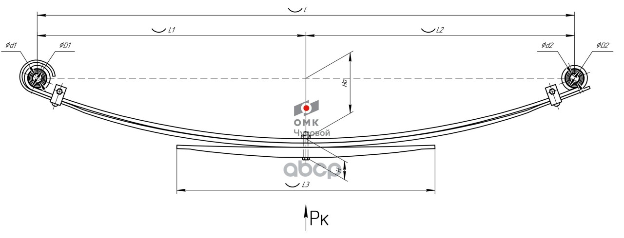 Рессора УАЗ-452, 3741, 2206, 3962 задняя (3-х листовая) Н/О в СБ с шарниром