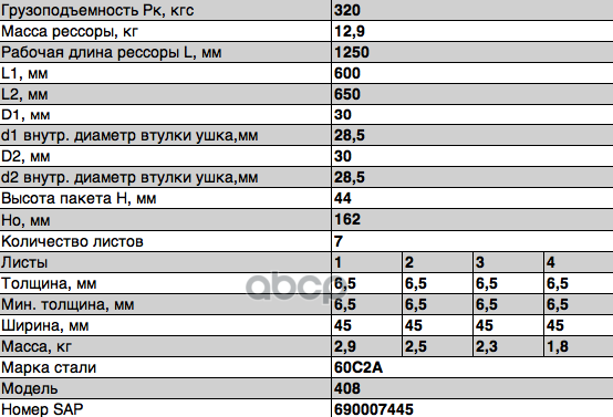 408-2912012-03-01 Рессора задняя для Москвич 408, 2140, 2335 7 листов
