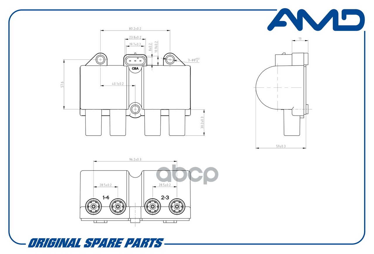 Катушка зажигания DAEWOO Matiz 1,0 98->, CHEVROLET Aveo 1,2/1,4/1,6 02->