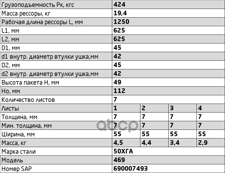 Рессора УАЗ-469, 3151 задняя (7 листов)