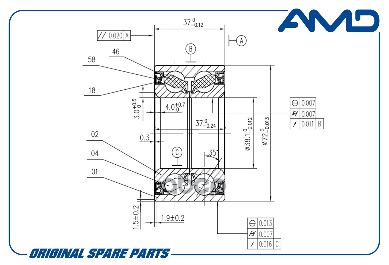 Подшипник ступицы Hyundai Solaris 14-; Kia Rio 14- передней D=72 мм AMD AMD.BER42 517200U000;517201W000;VKBA7575;AMDBER42;ARG331181;78600;NSP02517200U000;