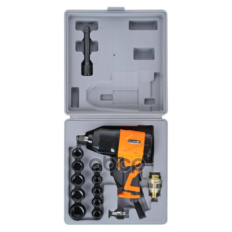 Гайковерт пневматический ударный композитный 1/2 DR 330Нм PRO с головками 17пр. (9-27мм), кейс