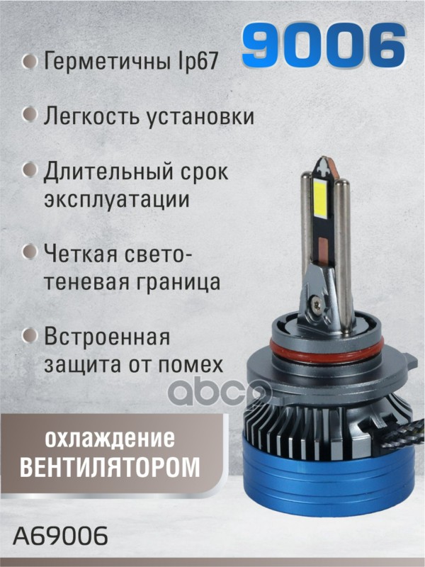 Светодиодные лампы 9006 (с вентилятором) 12-60V,55W/шт,3570 чип,6500K,5500LM