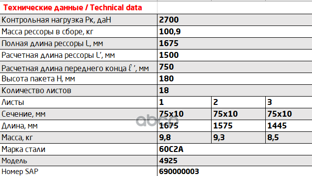 4925-2902012-10 Рессора передняя КамАЗ 65115, 53229, 6540 18 листов