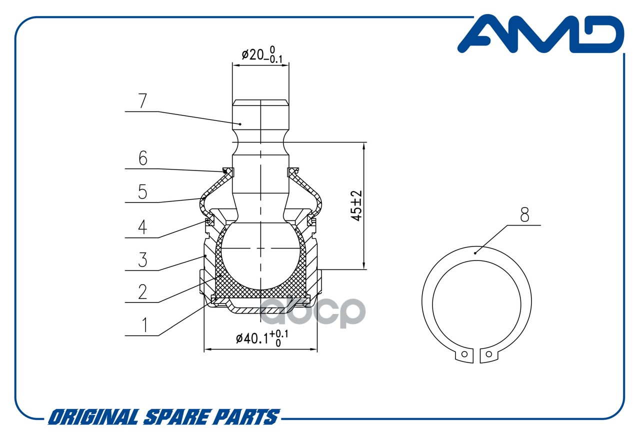 Шаровая опора Mitsubishi ASX 10-, Lancer (CS, CY) 03-, Outlander 03-; Citroen; Peugeot AMD 4013A427 4013A009;4013A010;4013A129;4013A130;4013A131;4013A132;4013A217;4013A218;4013A255;4013A256;4013A273;4013A274;4013A279;4013A280;4013A281;4013A282;4013A427;40