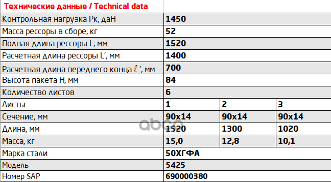 901406KZ-2913012-01 Рессора задняяКамАЗ 4952, 5425 6 листов