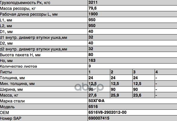 6516V8-2902012-00 Рессора передняя для МАЗ 6516, 6430С 3 листа