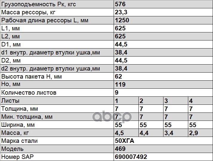 Рессора УАЗ-469, 3151 задняя (9 листов) усиленная