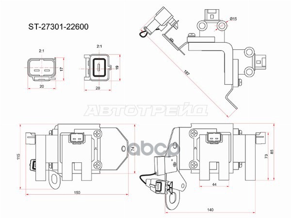 Катушка зажигания HYUNDAI GETZ 02-/ACCENT 99- Sat арт. ST-27301-22600