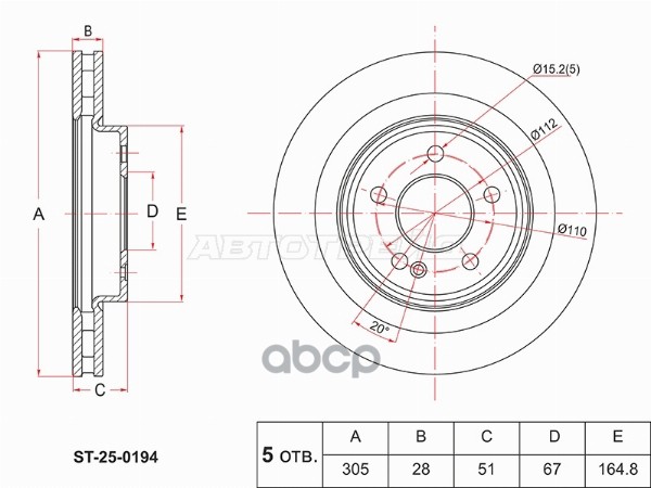 Диск тормозной (Спереди) Mercedes-Benz A-Class 18-23 / CLA-Class 19- Sat арт. ST-25-0194