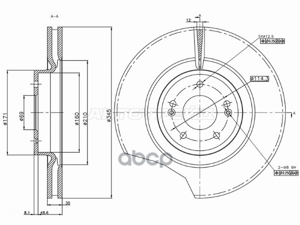Диск тормозной (Спереди) Genesis G70 17-21 / Kia Stinger 17-21 Sat арт. ST-25-0044