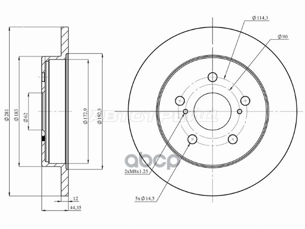 Диск тормозной (Сзади) Toyota Camry (XV50,XV70) 17-21 / C-HR 16-23 HOSU арт. HSDB0140