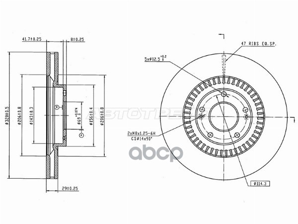 Диск тормозной (Спереди) Hyundai Santa Fe 12-21 / Kia Sorento 14-18 Sat арт. ST-25-0124