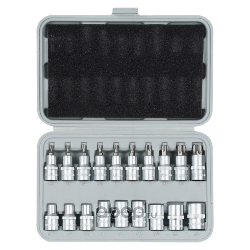 AIRLINE ATBS33 Набор головок 1/2" TORX 9пр. (E10-E24) и головок со вставками, L=55мм, 10пр. (T20-T70), кейс