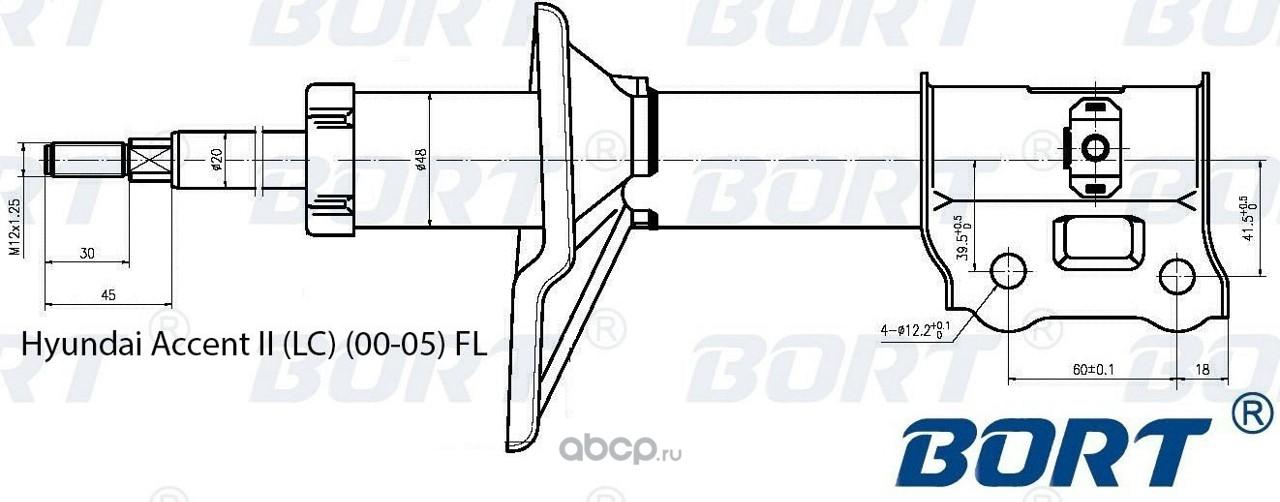 BORT G22048017L Стойка амортизационная газомасляная передняя левая для Hyundai Accent II (LC) (00-05), FL