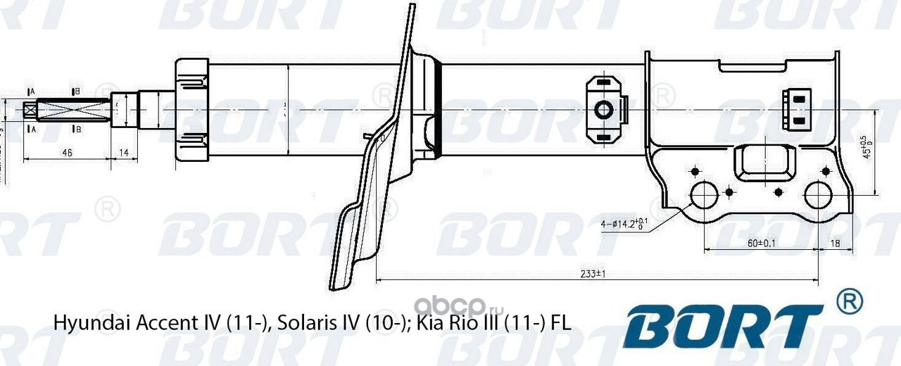 BORT G22048038L Стойка амортизационная газомасляная передняя левая для Hyundai Solaris I (10-14); Kia Rio III (11-15) FL