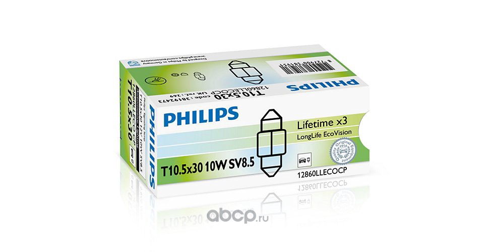 Philips 12860LLECOCP Лампа FEST T10,5X30 12860 LLECO 12V 10W     CP