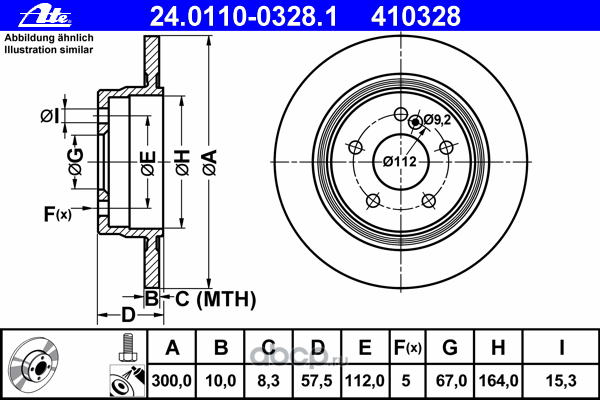 Ate 24011003281 Диск тормозной задний MB W204 1.6…3.0L+2.2CDI all 07->