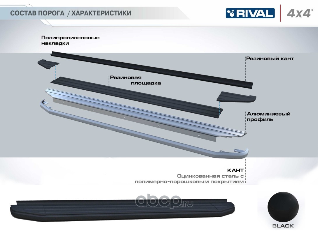 Rival A180ALB Пороги "Premium-Black" 180 см, без крепежа