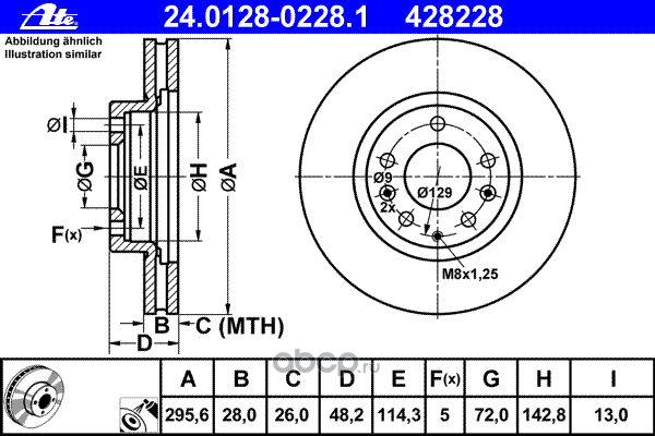 Ate 24012802281 Диск тормозной передний MAZDA CX-7 2.3/2.2 07->