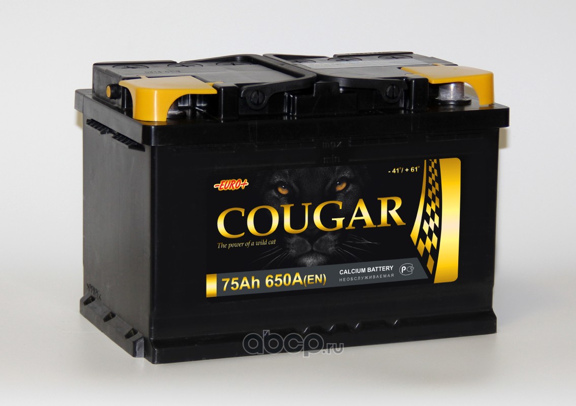 COUGAR 6CT75L0 Батарея аккумуляторная 75А/ч 650А 12В обратная полярн. стандартные клеммы