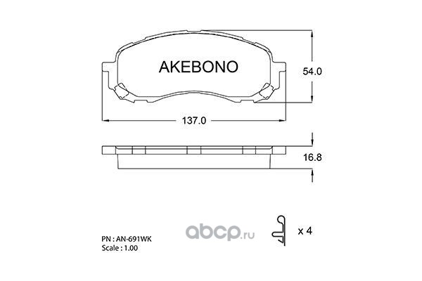 Akebono AN691WK Дисковые тормозные колодки арт.AN-691WK